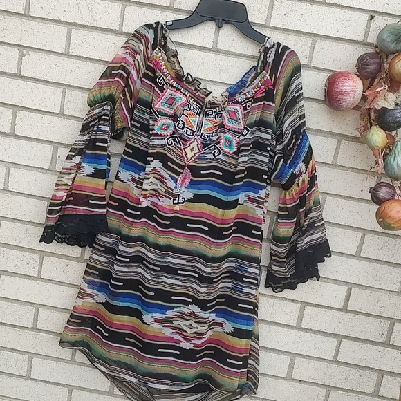 Boho Embroidered Off-Shoulder Top - Multicolor - Picture 4 of 10
